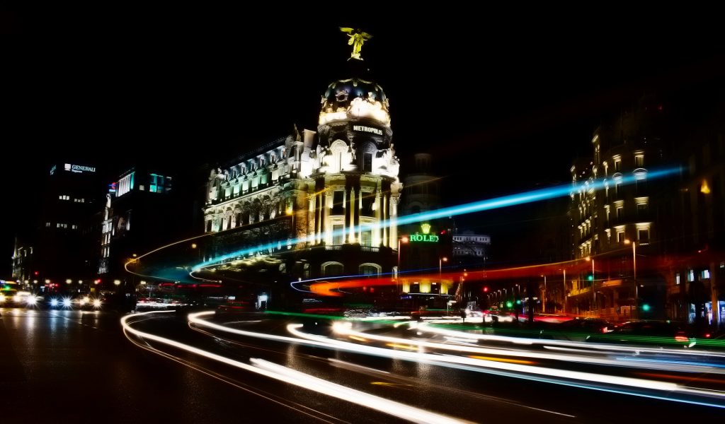 Madrid street lights at night